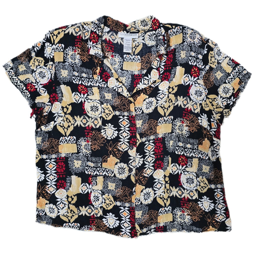 Sag Harbor Woman 16W Button Down Short Sleeve Black Multicolor Blouse
(i)